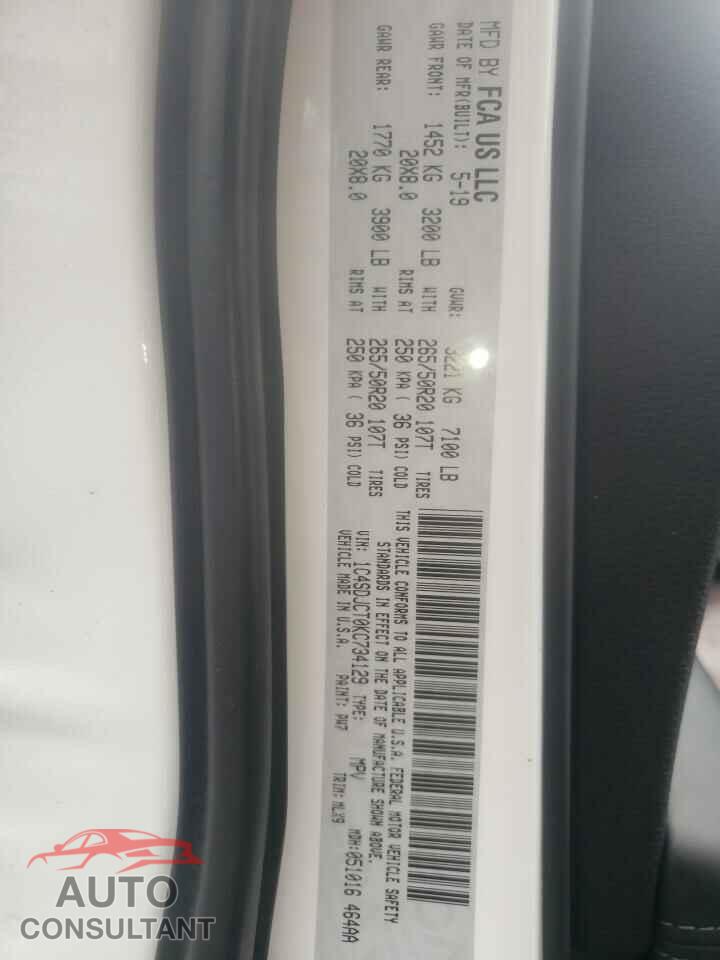DODGE DURANGO 2019 - 1C4SDJCT0KC734129