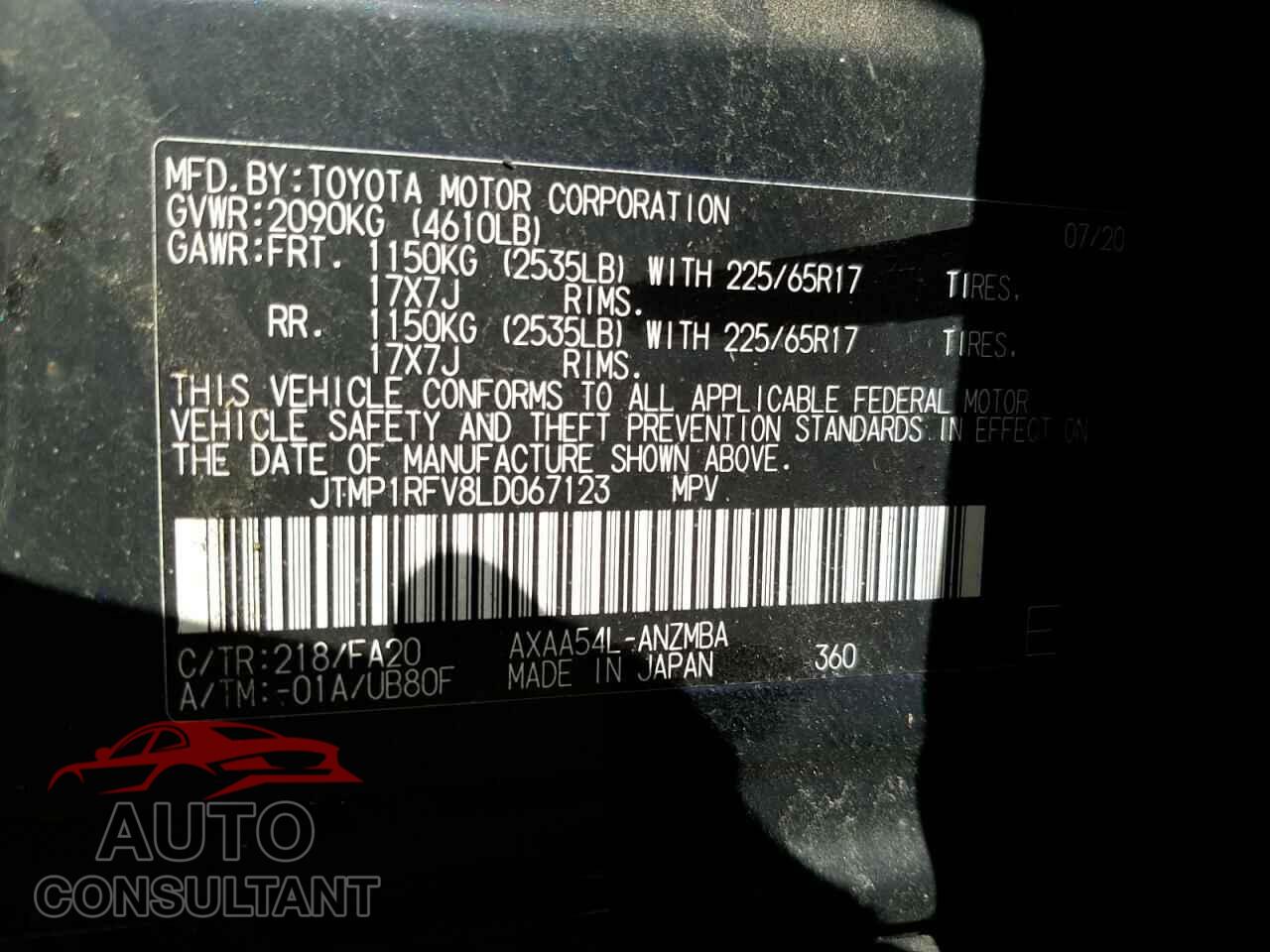 TOYOTA RAV4 2020 - JTMP1RFV8LD067123