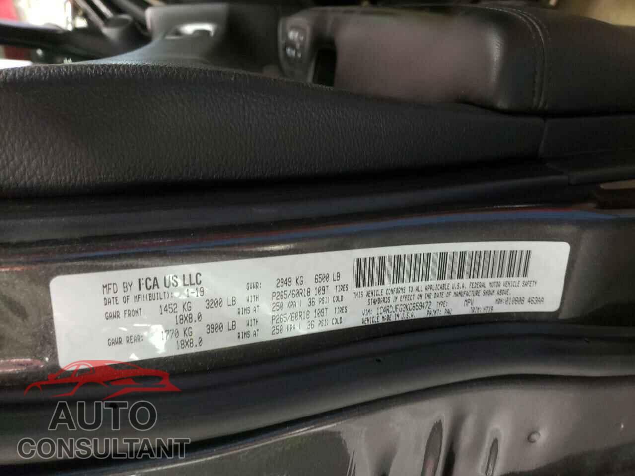 DODGE DURANGO 2019 - 1C4RDJFG3KC659472