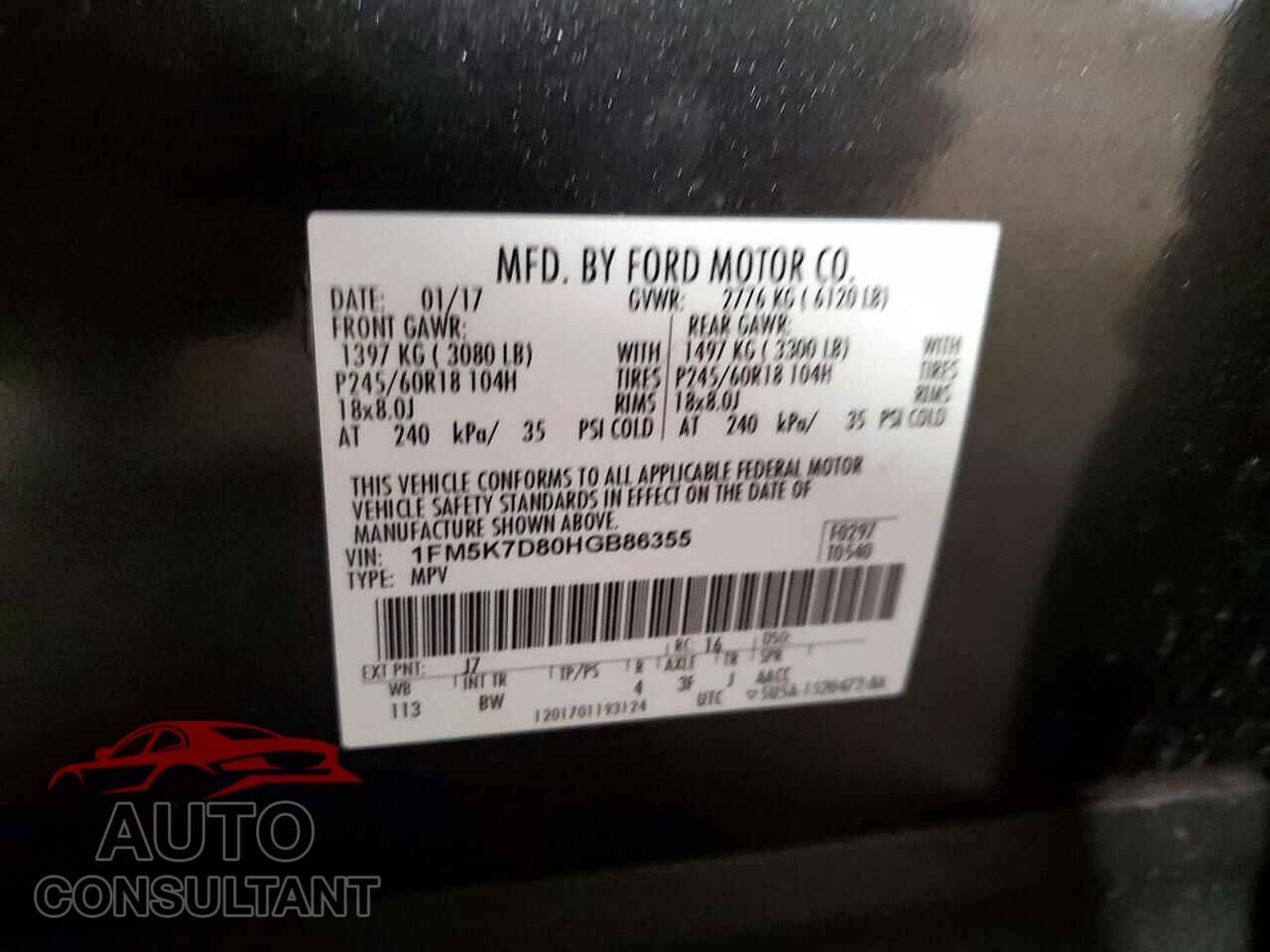 FORD EXPLORER 2017 - 1FM5K7D80HGB86355