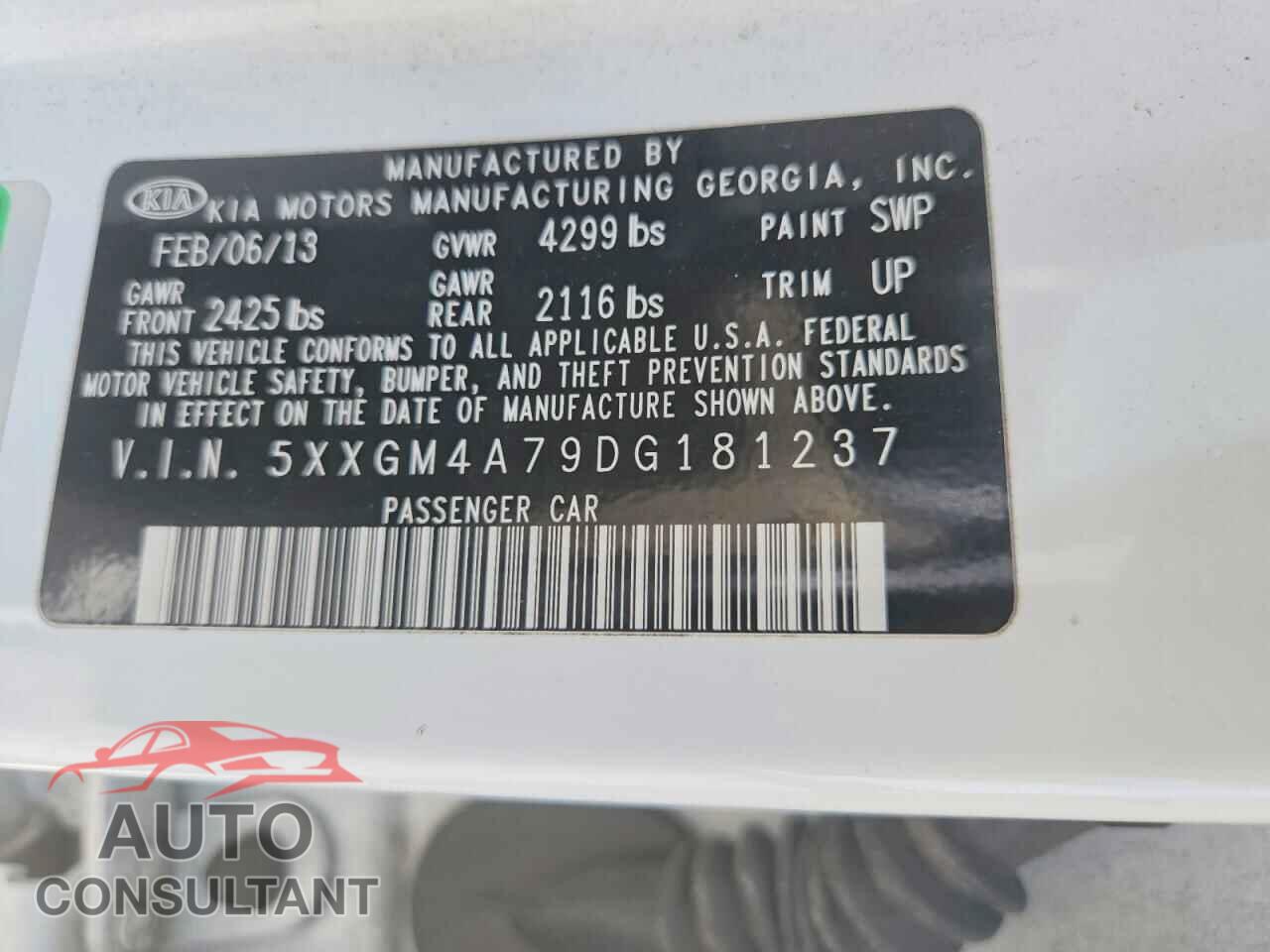 KIA OPTIMA 2013 - 5XXGM4A79DG181237