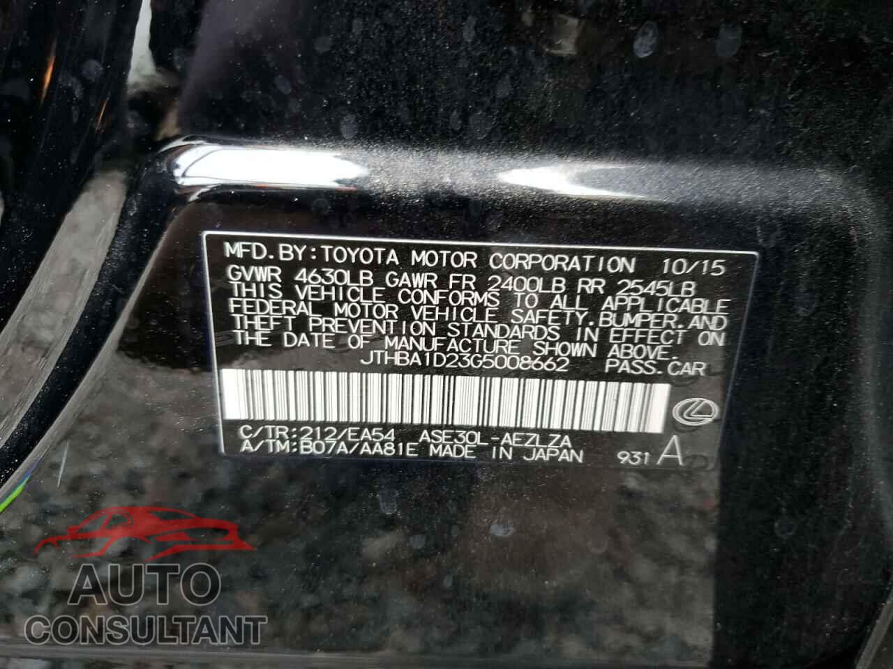 LEXUS IS 2016 - JTHBA1D23G5008662