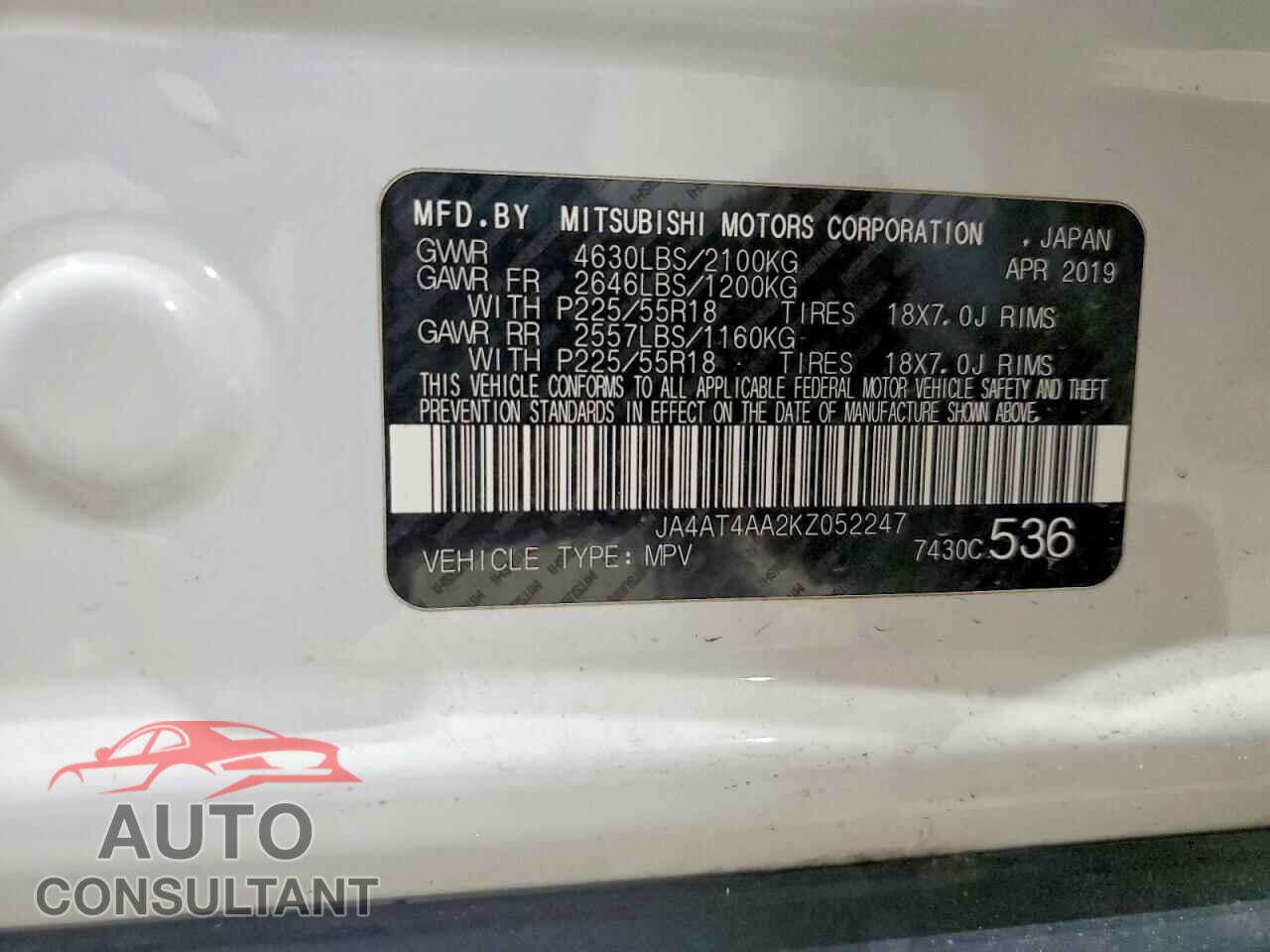 MITSUBISHI ECLIPSE 2019 - JA4AT4AA2KZ052247