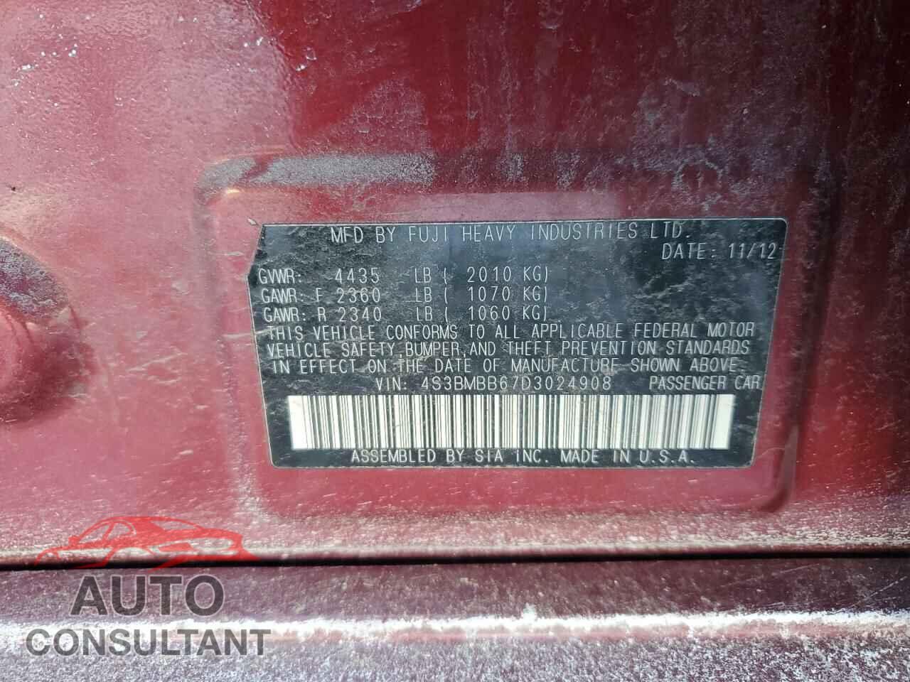 SUBARU LEGACY 2013 - 4S3BMBB67D3024908