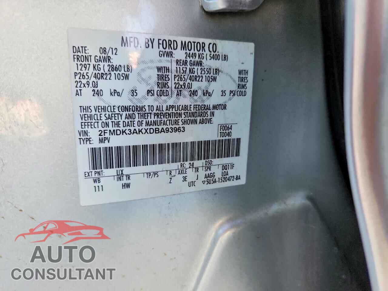 FORD EDGE 2013 - 2FMDK3AKXDBA93963