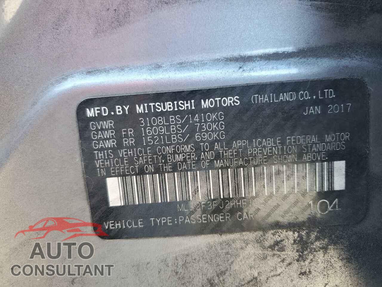 MITSUBISHI MIRAGE 2017 - ML32F3FJ2HHF19532