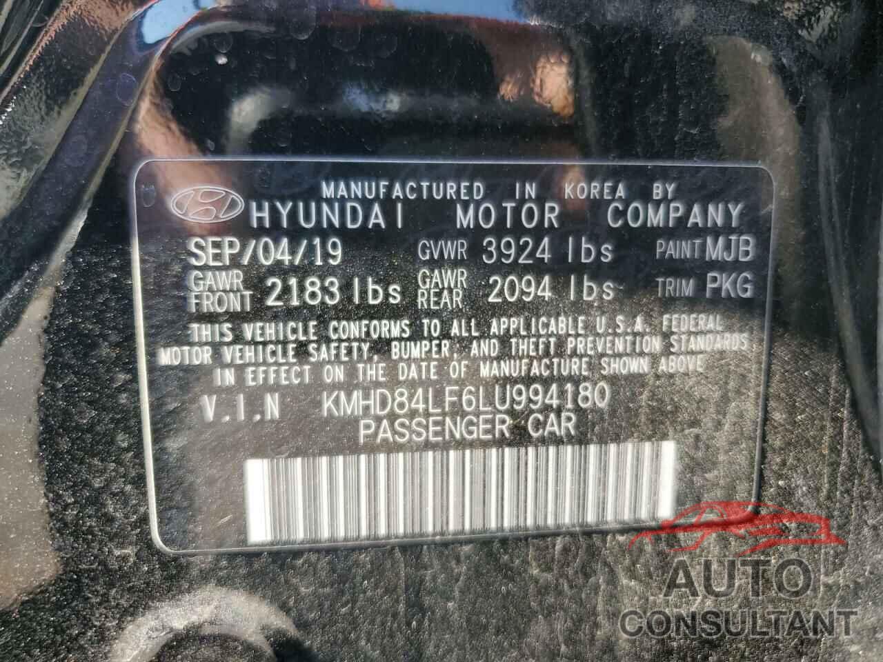 HYUNDAI ELANTRA 2020 - KMHD84LF6LU994180