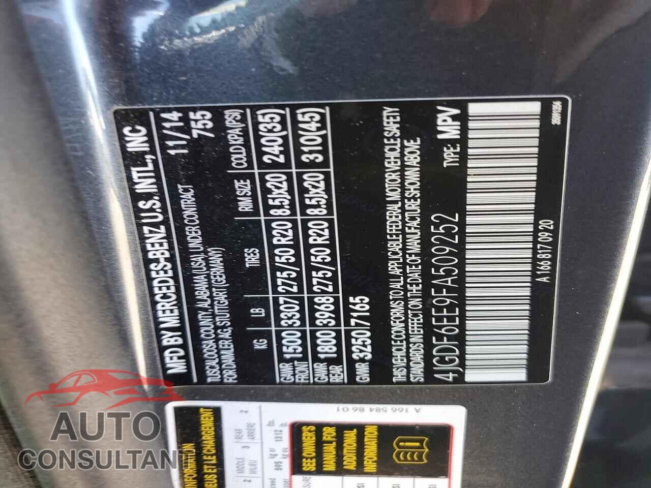 MERCEDES-BENZ GL-CLASS 2015 - 4JGDF6EE9FA509252