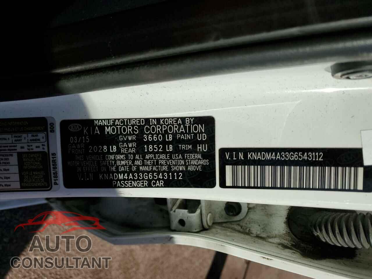 KIA RIO 2016 - KNADM4A33G6543112