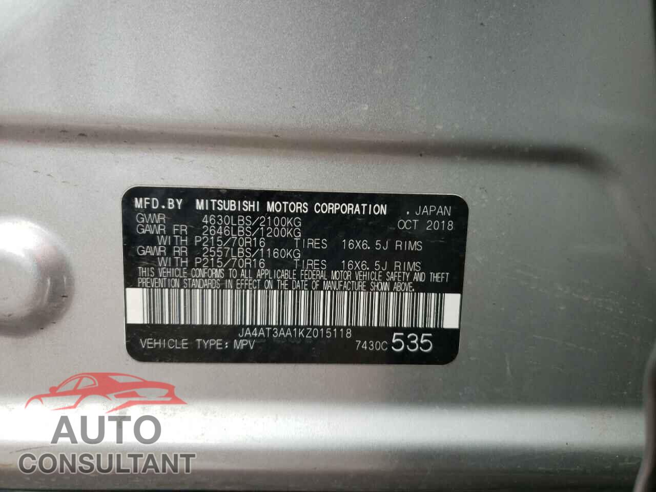 MITSUBISHI ECLIPSE 2019 - JA4AT3AA1KZ015118