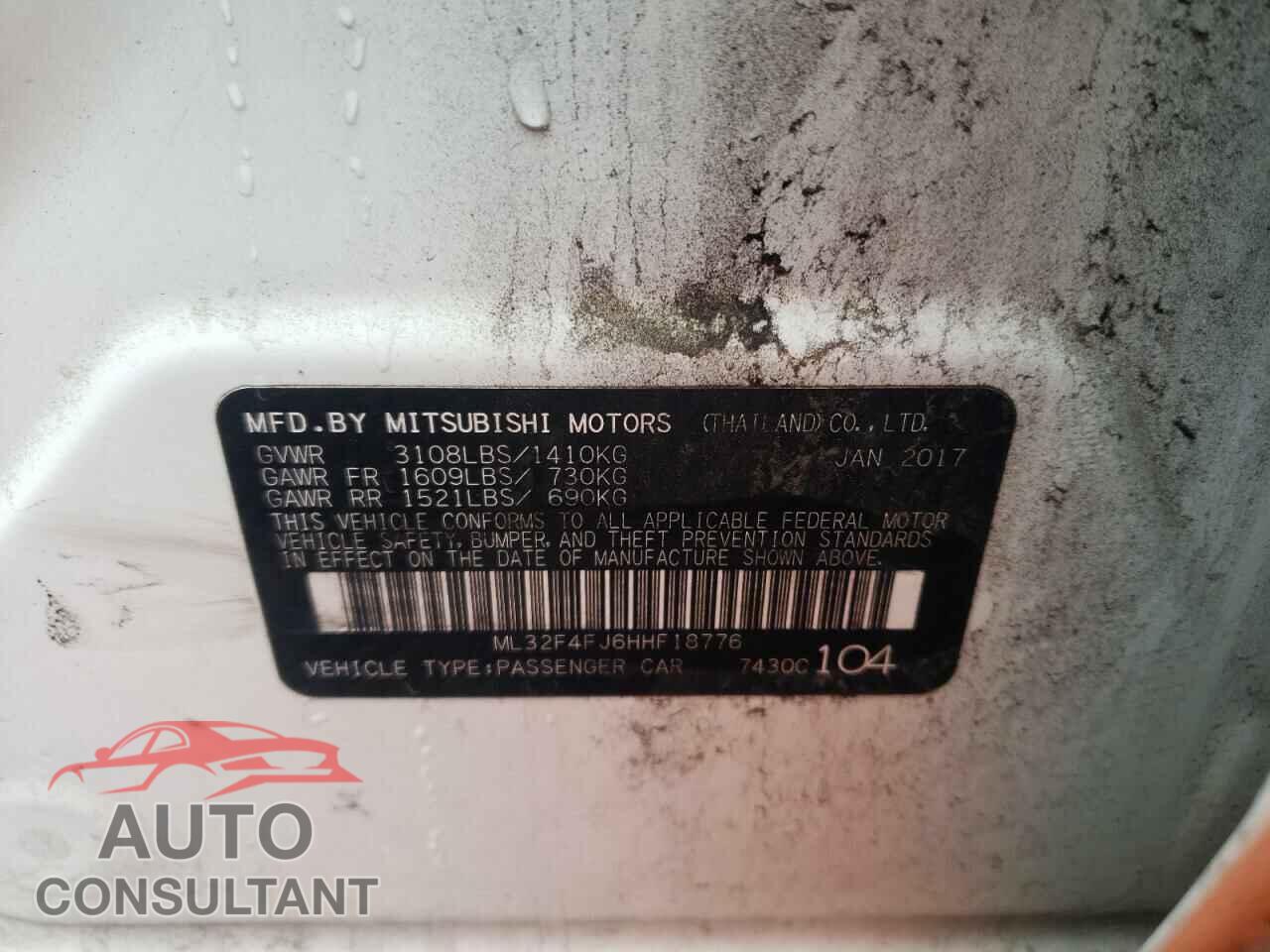 MITSUBISHI MIRAGE 2017 - ML32F4FJ6HHF18776
