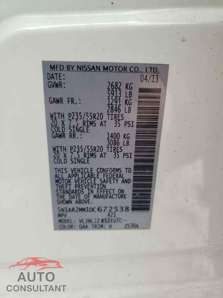 NISSAN PATHFINDER 2013 - 5N1AR2MM1DC672538