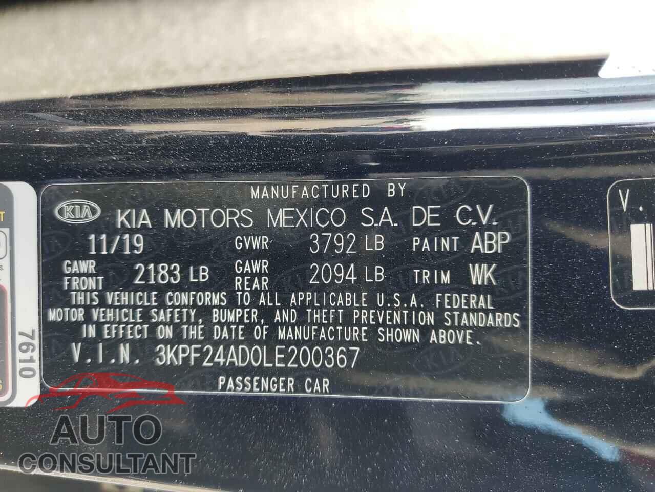 KIA FORTE 2020 - 3KPF24AD0LE200367