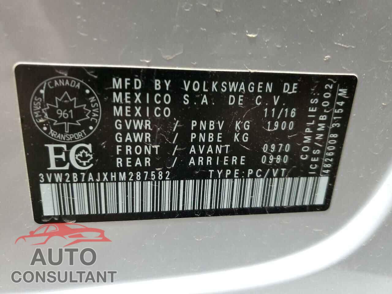 VOLKSWAGEN JETTA 2017 - 3VW2B7AJXHM287582
