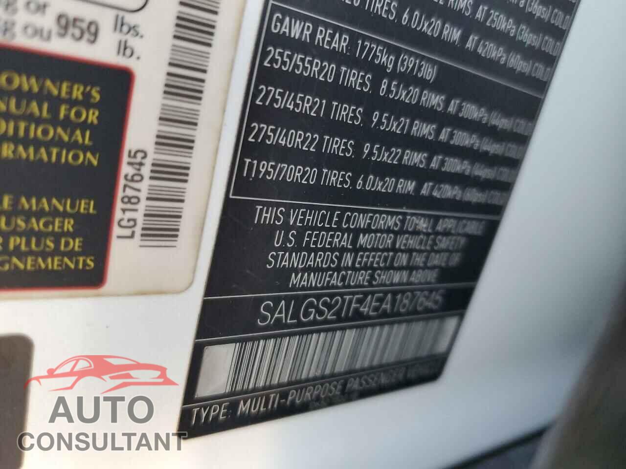LAND ROVER RANGEROVER 2014 - SALGS2TF4EA187645