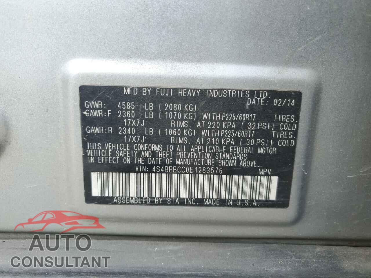 SUBARU OUTBACK 2014 - 4S4BRBCC0E1283576