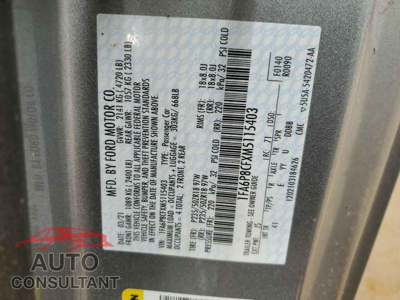 FORD MUSTANG 2021 - 1FA6P8CFXM5115403