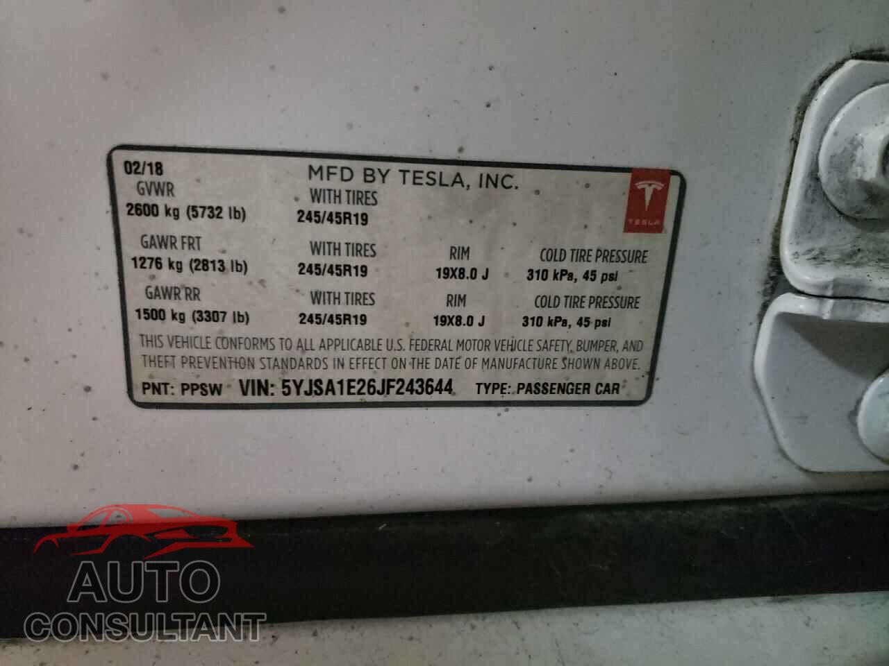 TESLA MODEL S 2018 - 5YJSA1E26JF243644
