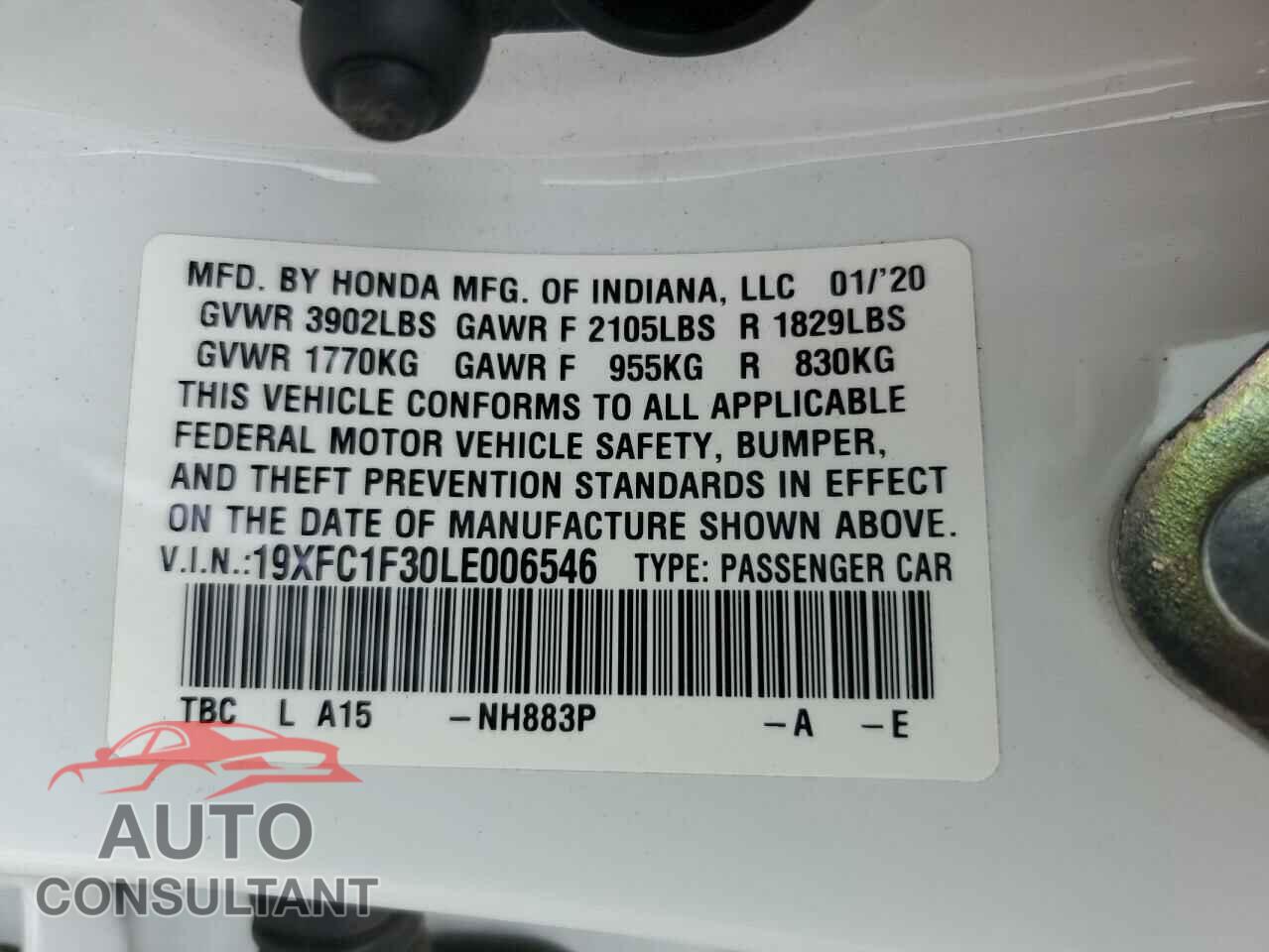 HONDA CIVIC 2020 - 19XFC1F30LE006546