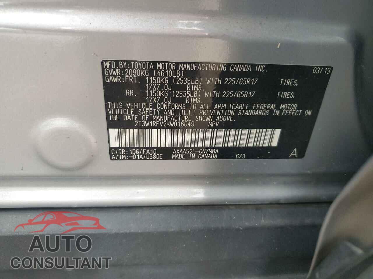 TOYOTA RAV4 2019 - 2T3W1RFV2KW016049