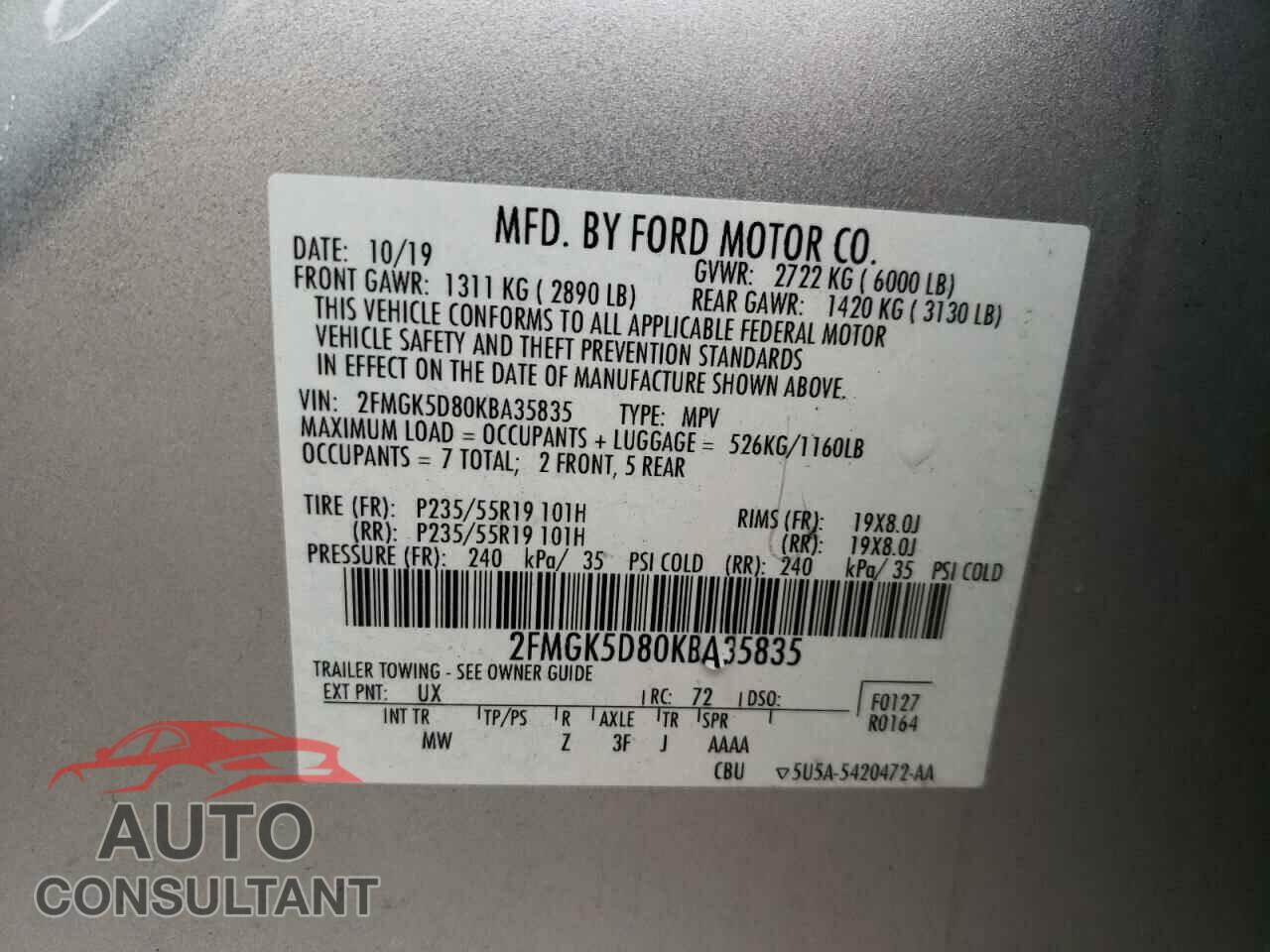 FORD FLEX 2019 - 2FMGK5D80KBA35835
