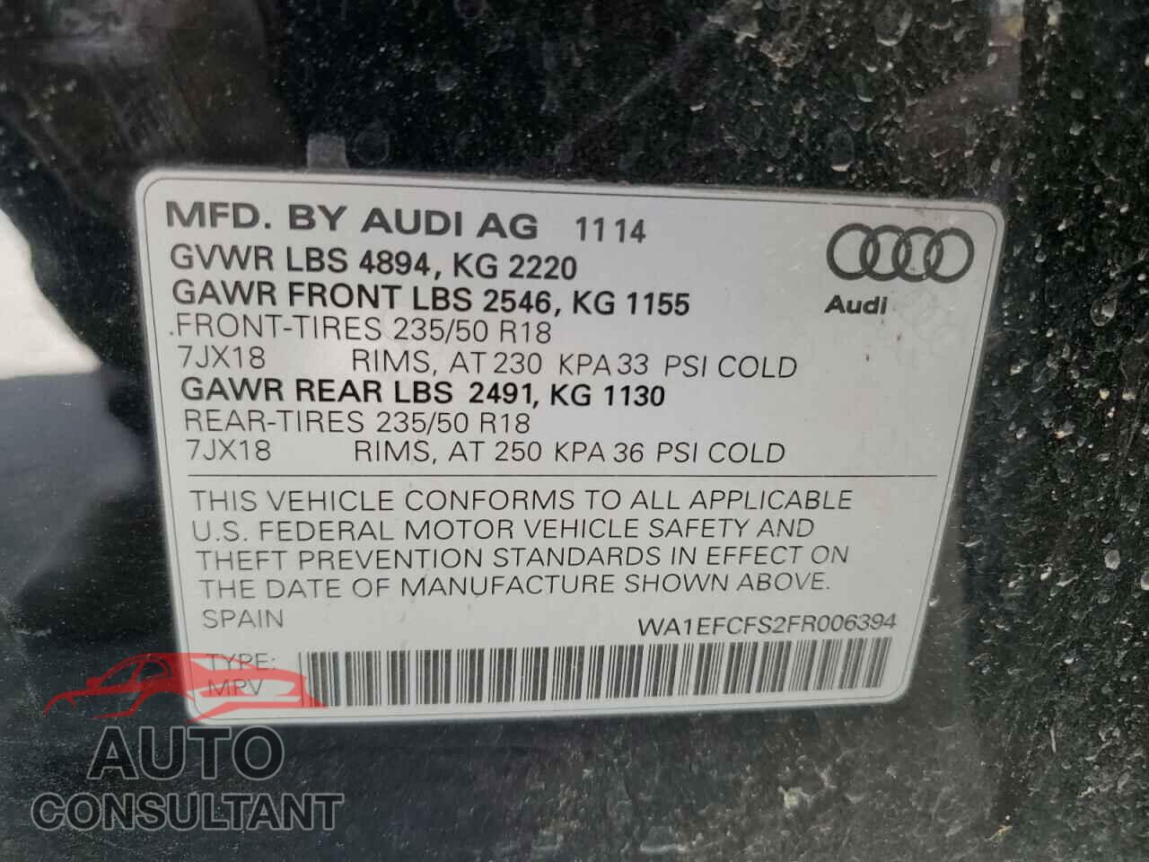 AUDI Q3 2015 - WA1EFCFS2FR006394