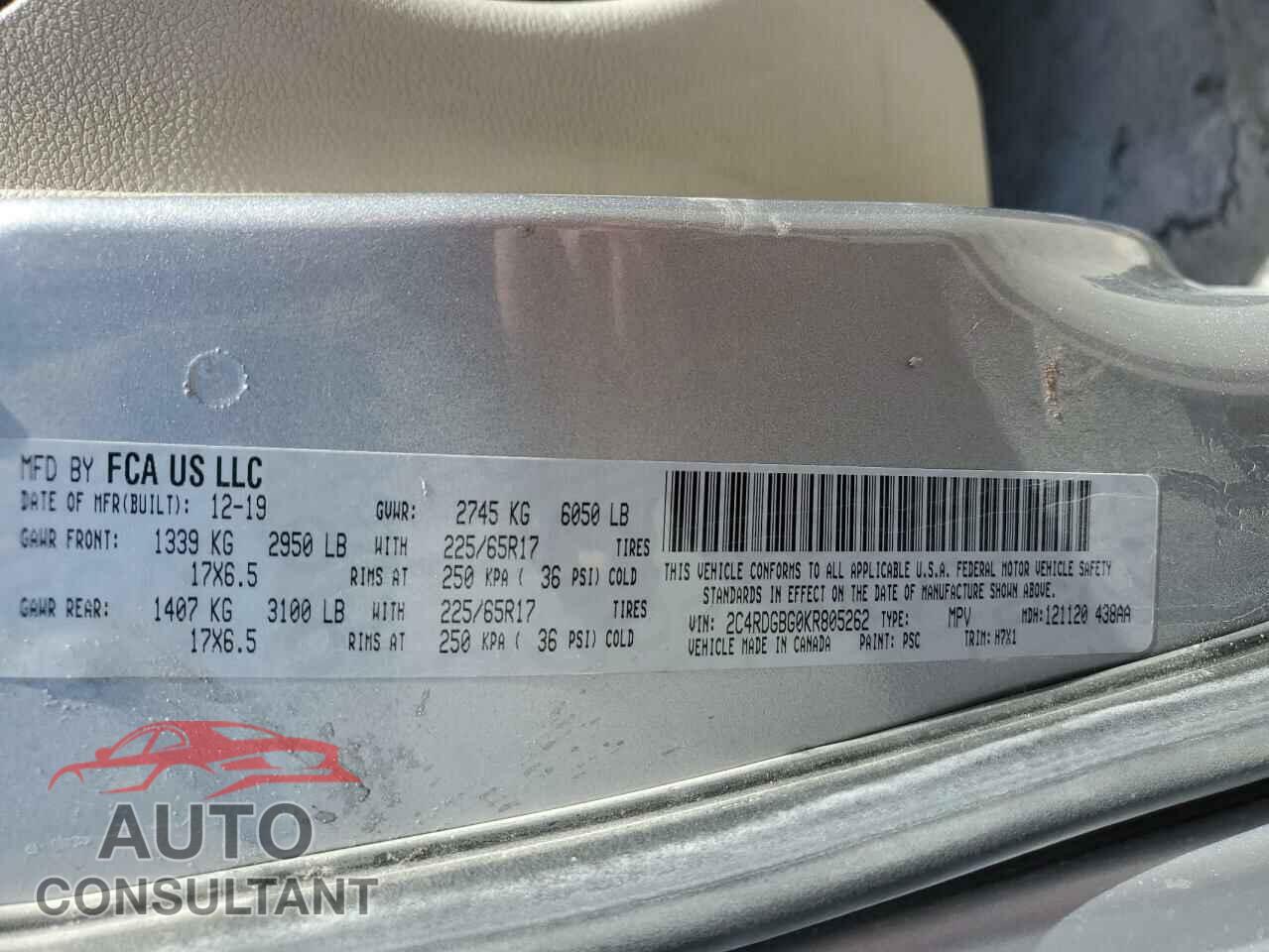 DODGE CARAVAN 2019 - 2C4RDGBG0KR805262