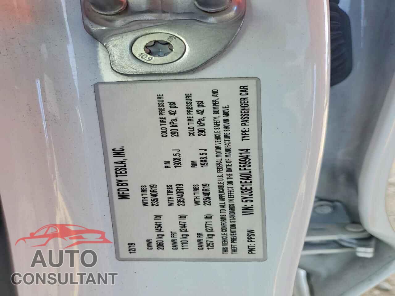 TESLA MODEL 3 2020 - 5YJ3E1EA0LF599414