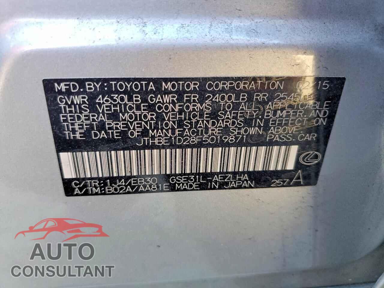 LEXUS IS 2015 - JTHBE1D28F5019871