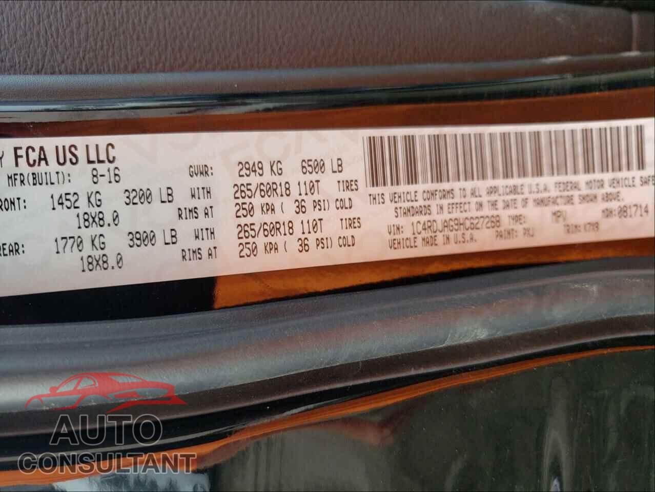 DODGE DURANGO 2017 - 1C4RDJAG9HC627268