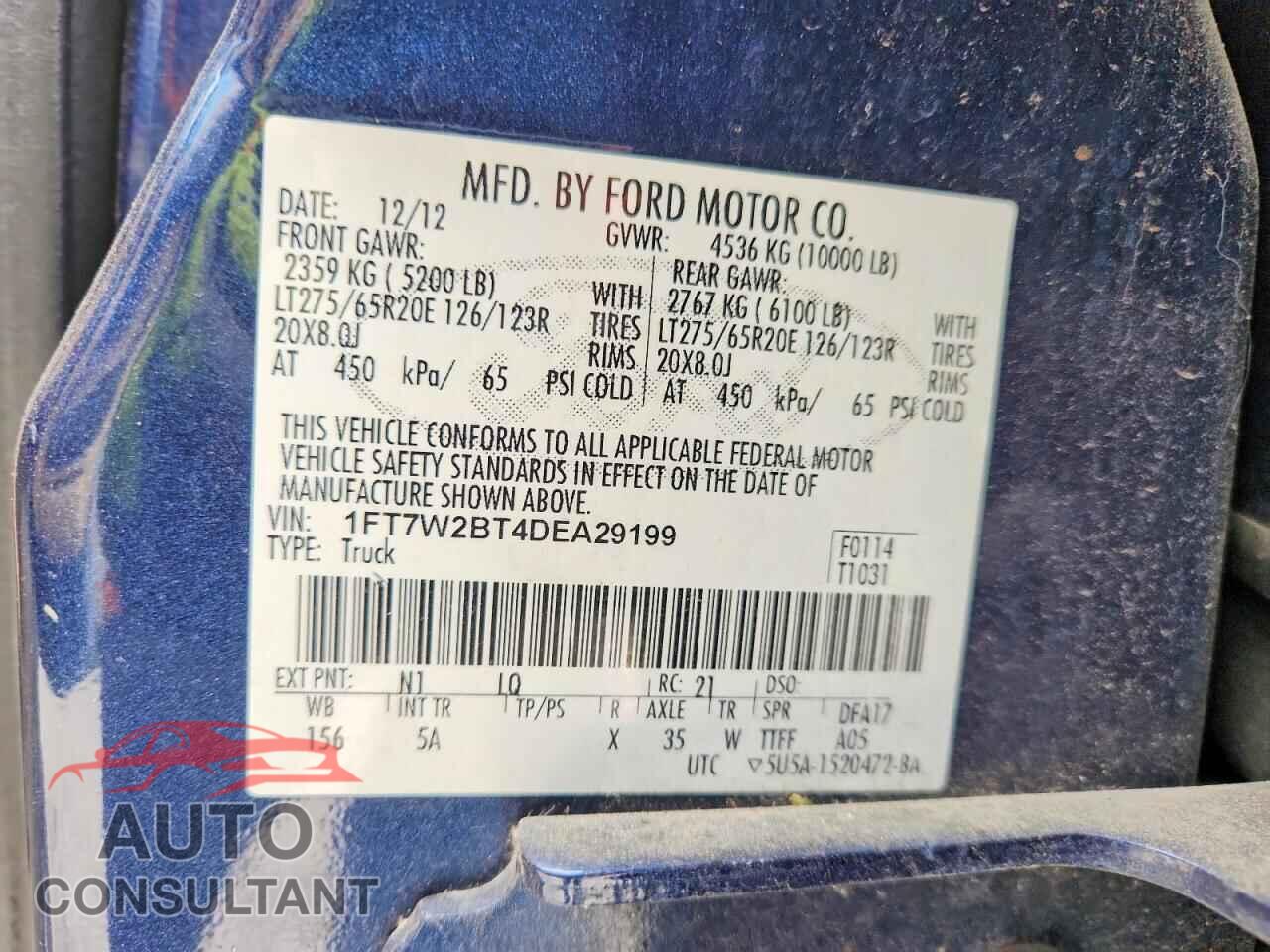 FORD F250 2013 - 1FT7W2BT4DEA29199