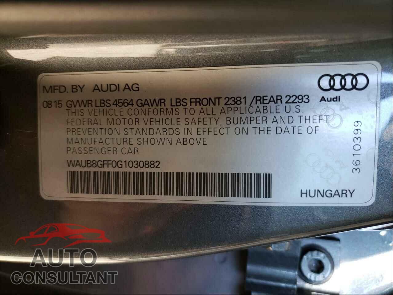 AUDI A3 2016 - WAUB8GFF0G1030882