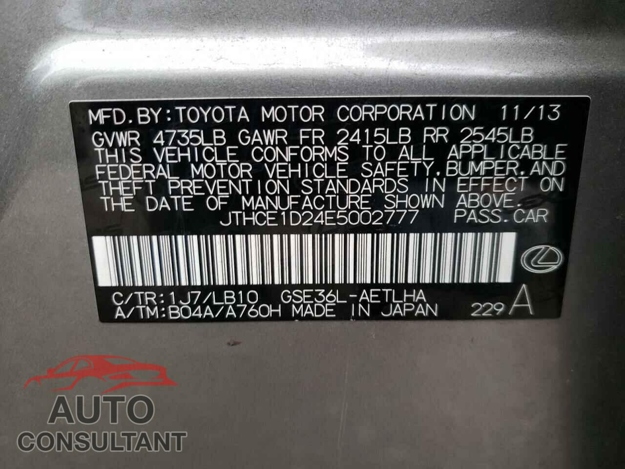 LEXUS IS 2014 - JTHCE1D24E5002777