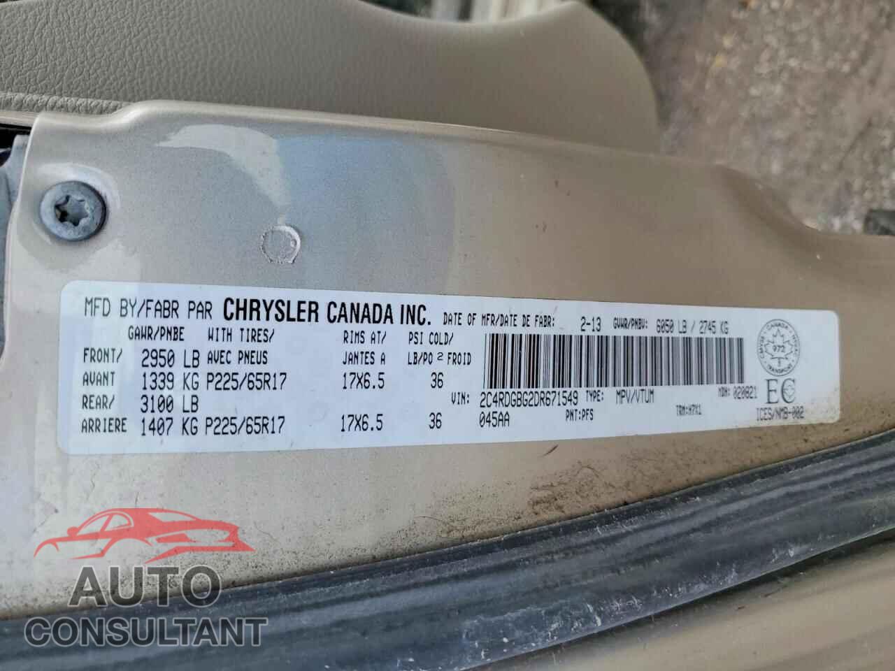 DODGE CARAVAN 2013 - 2C4RDGBG2DR671549