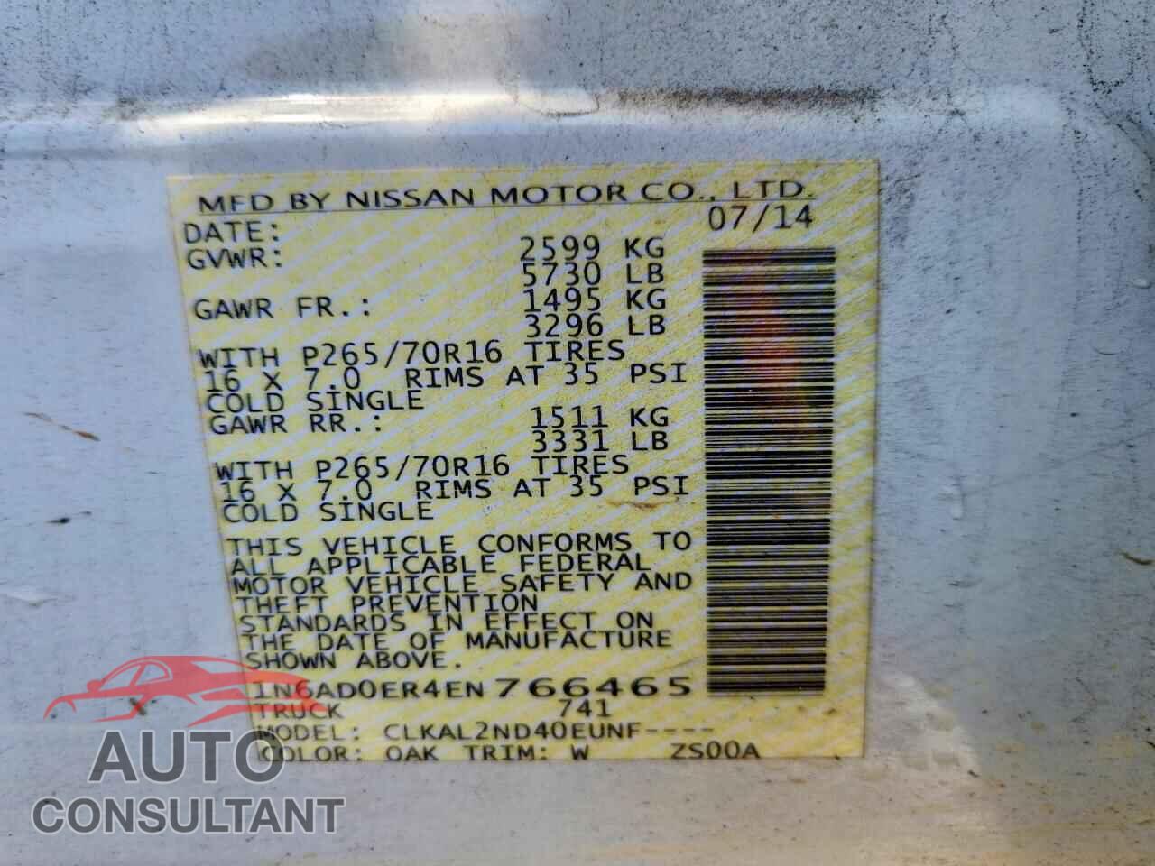 NISSAN FRONTIER 2014 - 1N6AD0ER4EN766465