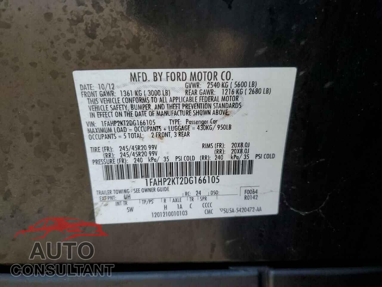 FORD TAURUS 2013 - 1FAHP2KT2DG166105