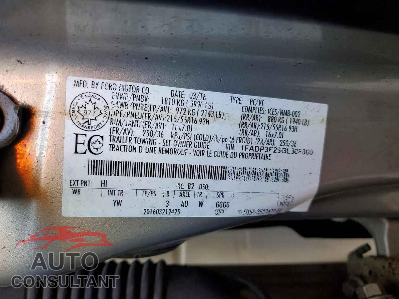FORD FOCUS 2016 - 1FADP3F28GL308300
