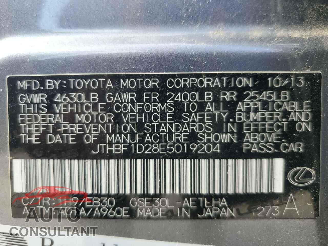 LEXUS IS 2014 - JTHBF1D28E5019204