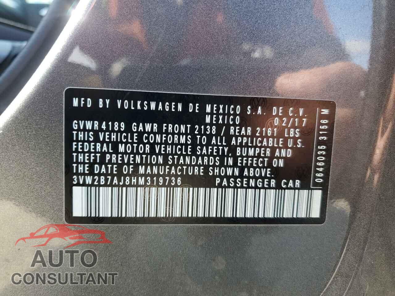 VOLKSWAGEN JETTA 2017 - 3VW2B7AJ8HM319736