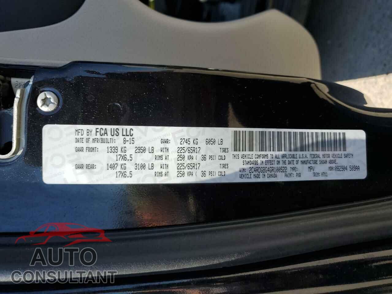 DODGE CARAVAN 2016 - 2C4RDGBG4GR100522