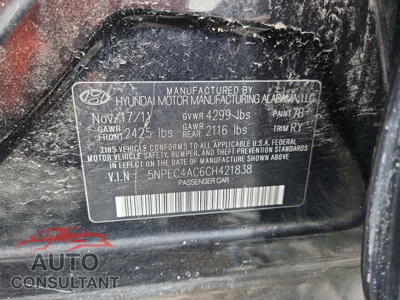 HYUNDAI SONATA 2012 - 5NPEC4AC6CH421838