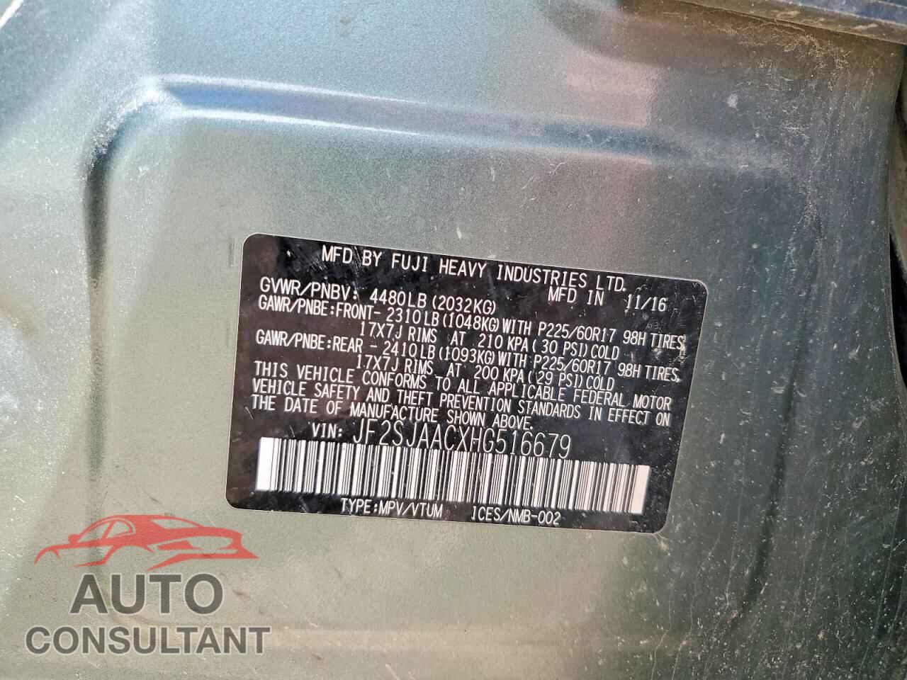 SUBARU FORESTER 2017 - JF2SJAACXHG516679
