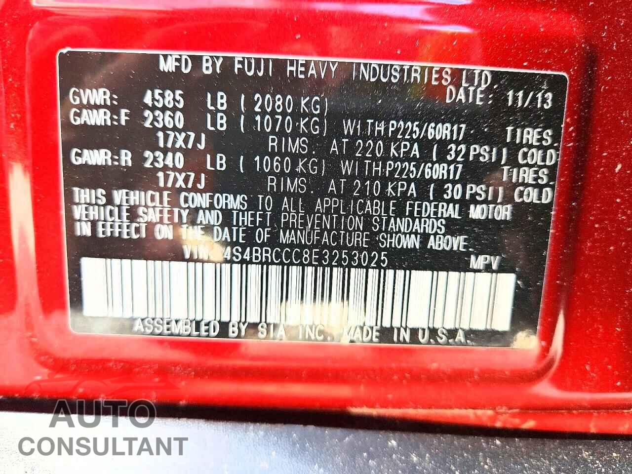 SUBARU OUTBACK 2014 - 4S4BRCCC8E3253025