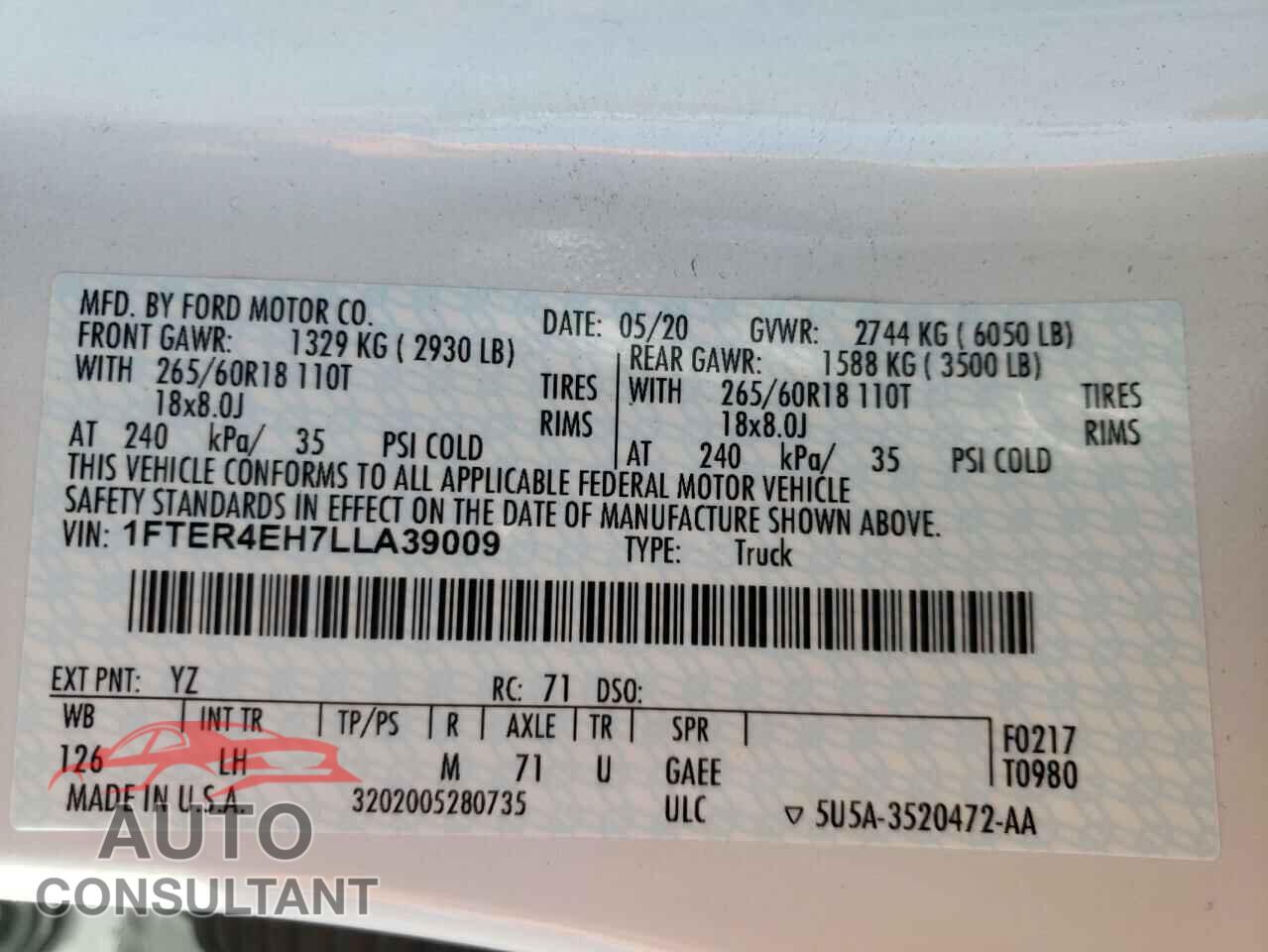 FORD RANGER 2020 - 1FTER4EH7LLA39009