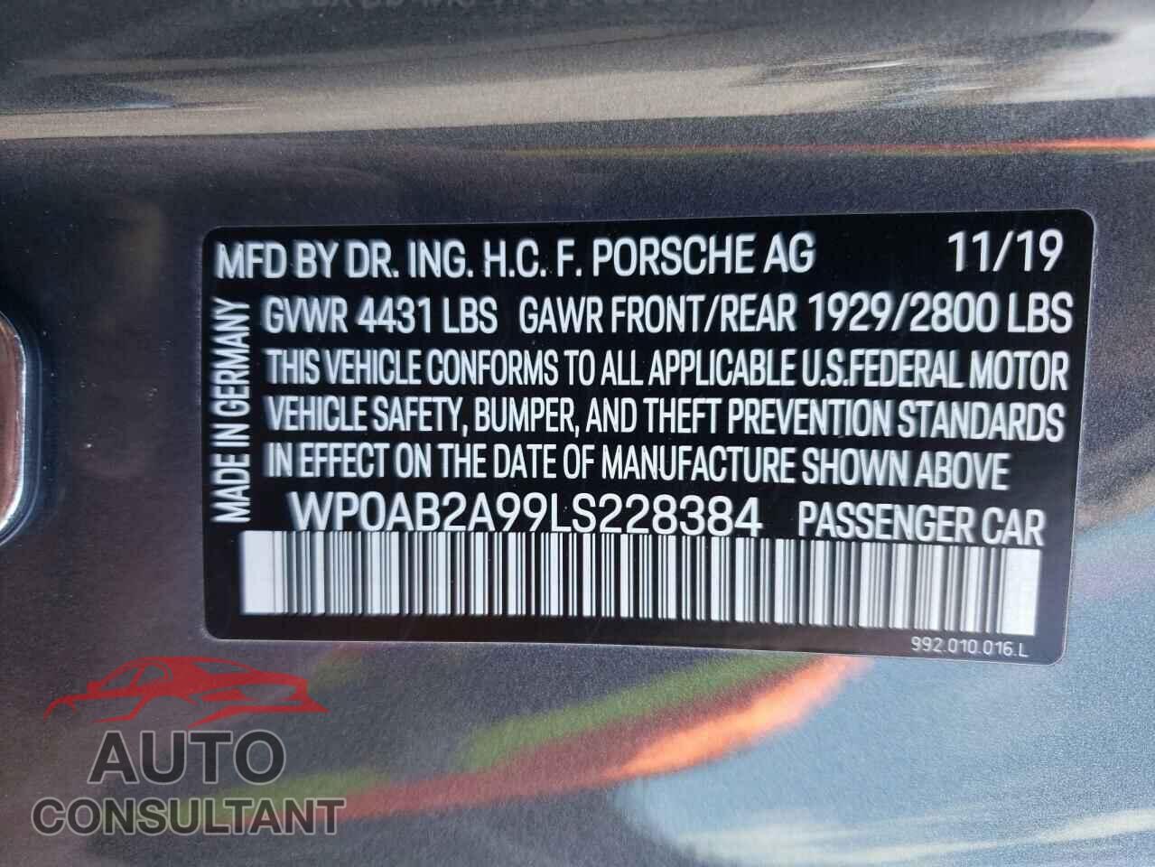 PORSCHE 911 2020 - WP0AB2A99LS228384