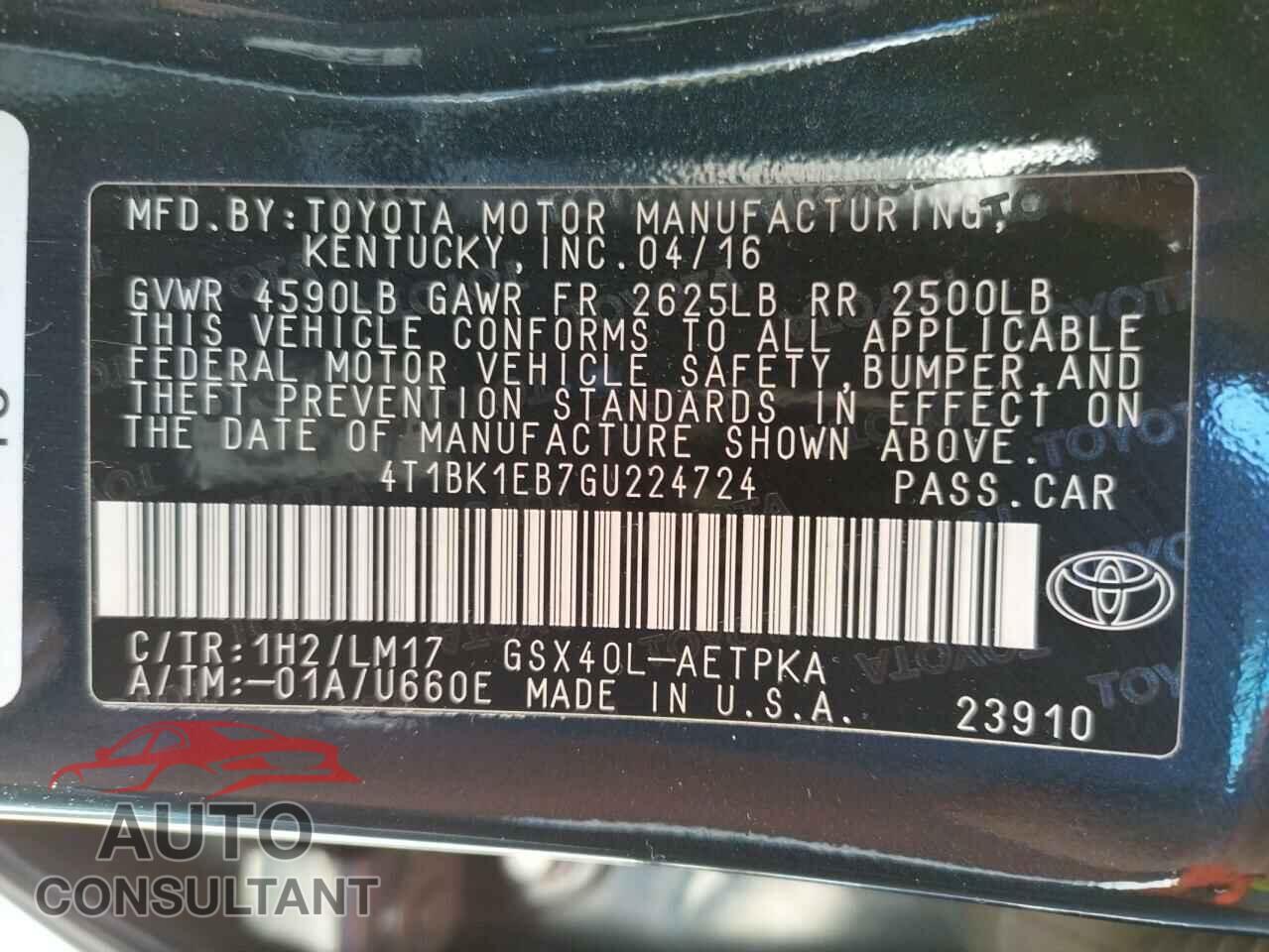 TOYOTA AVALON 2016 - 4T1BK1EB7GU224724