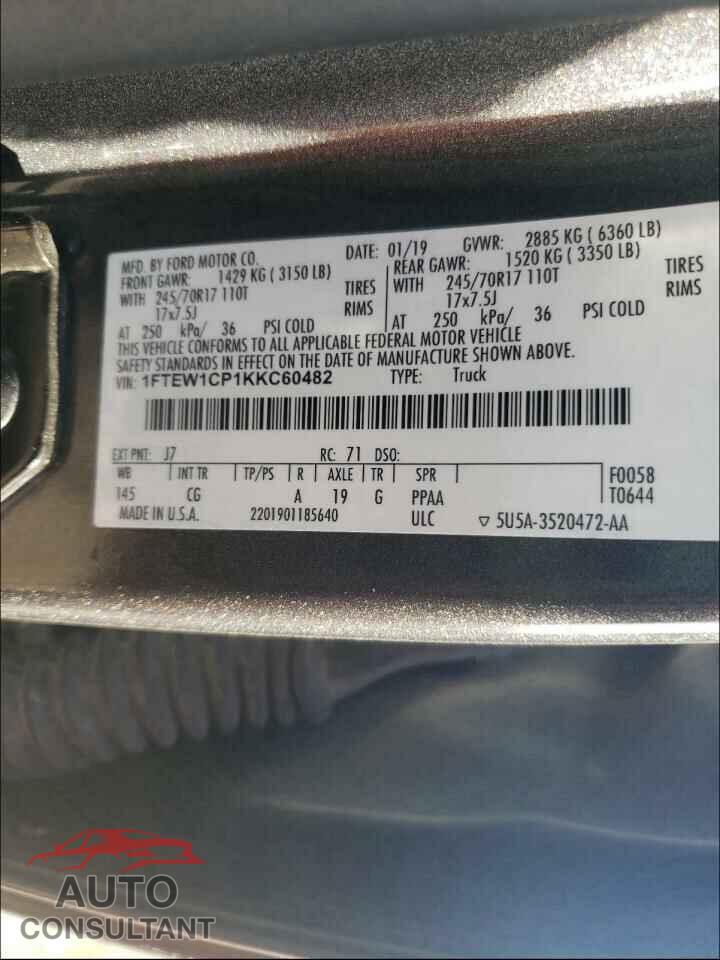 FORD F150 2019 - 1FTEW1CP1KKC60482
