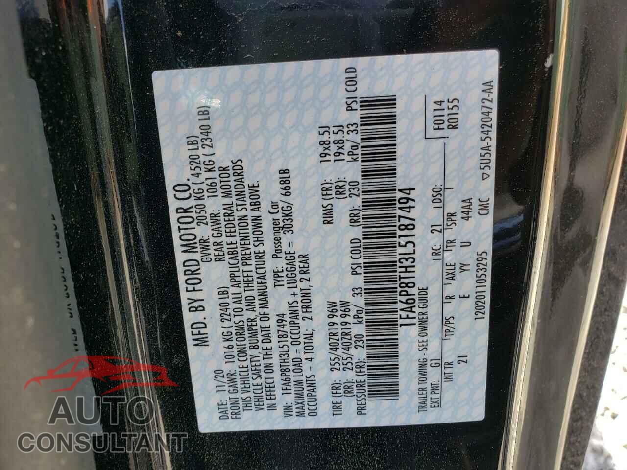 FORD MUSTANG 2020 - 1FA6P8TH3L5187494