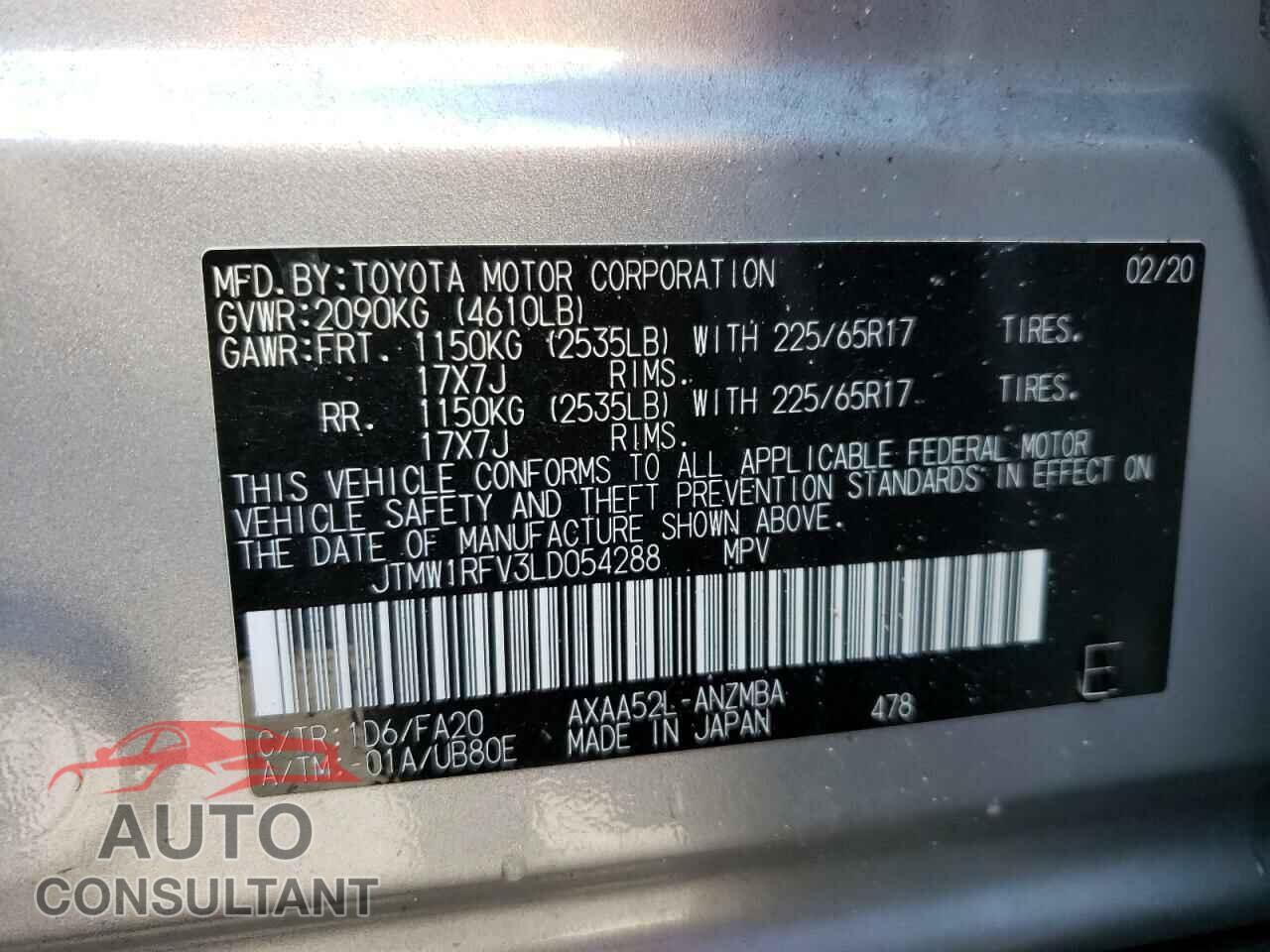 TOYOTA RAV4 2020 - JTMW1RFV3LD054288