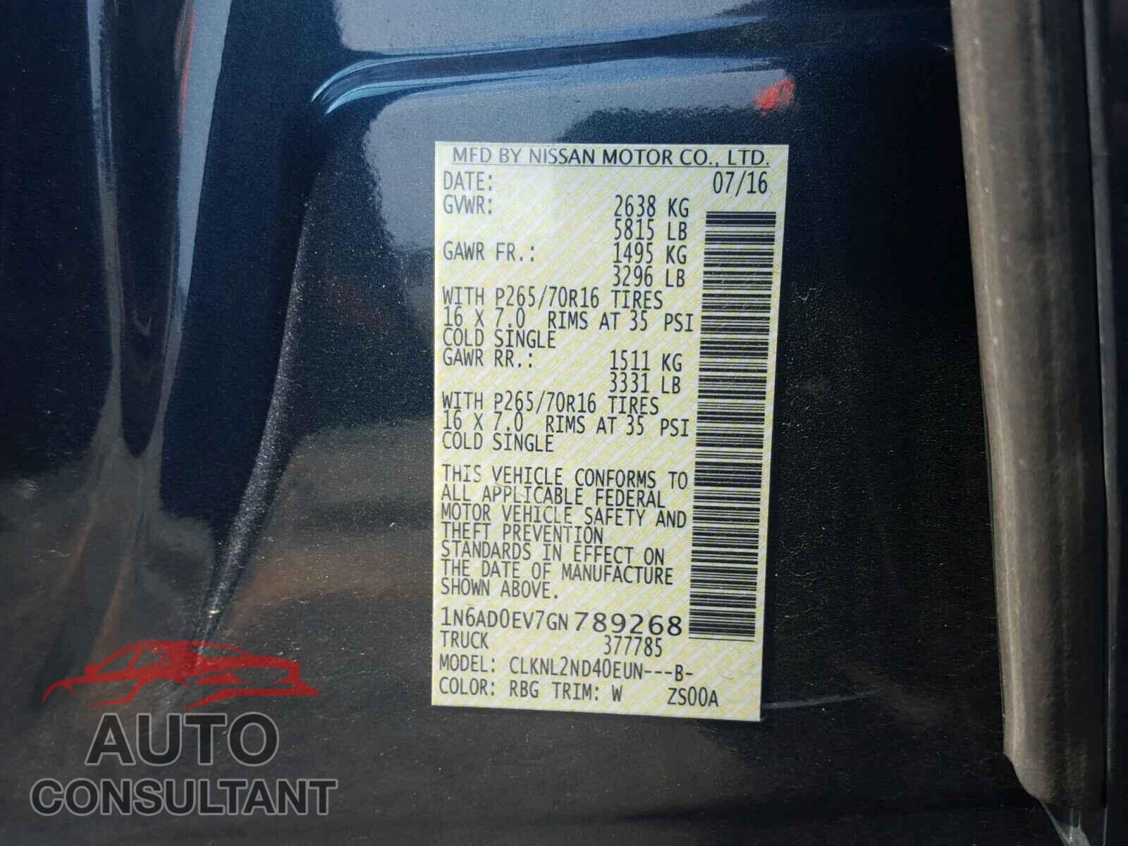 NISSAN FRONTIER S 2016 - 1N6AD0EV7GN789268